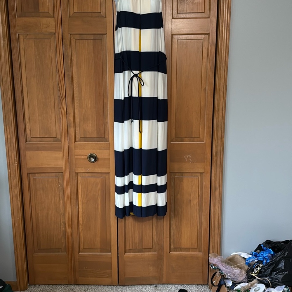 Maggy London Navy and White Striped Dress